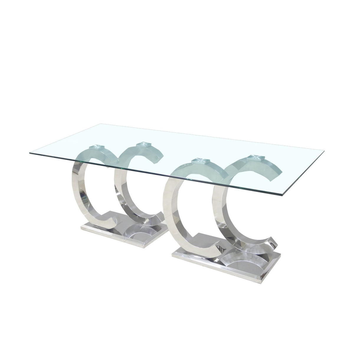 CeeCee Double Pedestal Dining Table – Silver with 15mm Extra Thick Glass