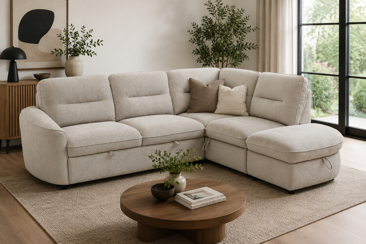 RHF Sectional Sleeper (Beige)