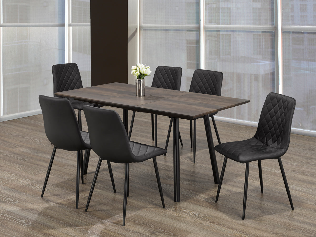 T-1814 / C-1710 7-Piece Dining Set (Black PU)