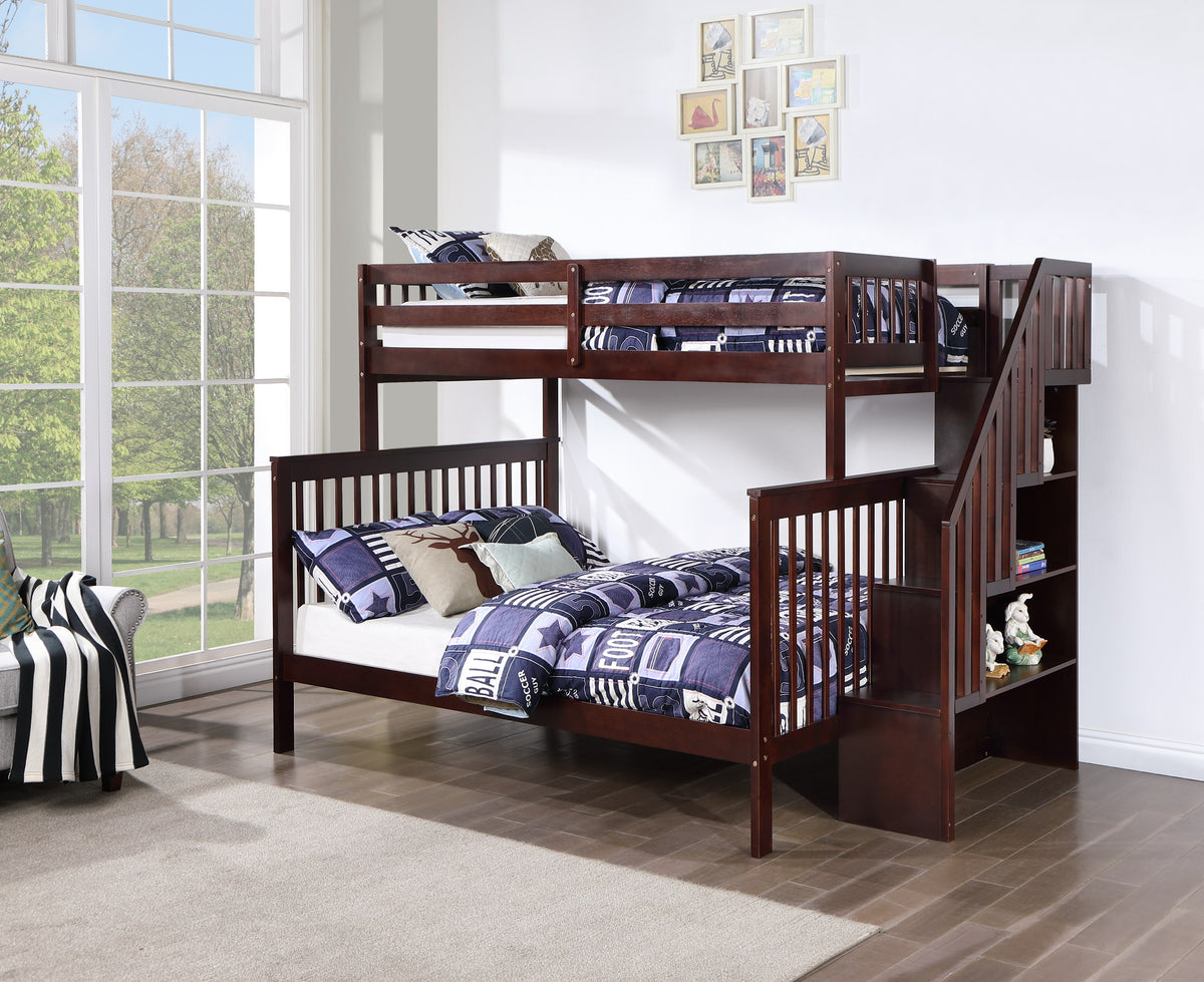 B 1850 39"/54" Bunk Bed (Espresso, Reversible stairs)