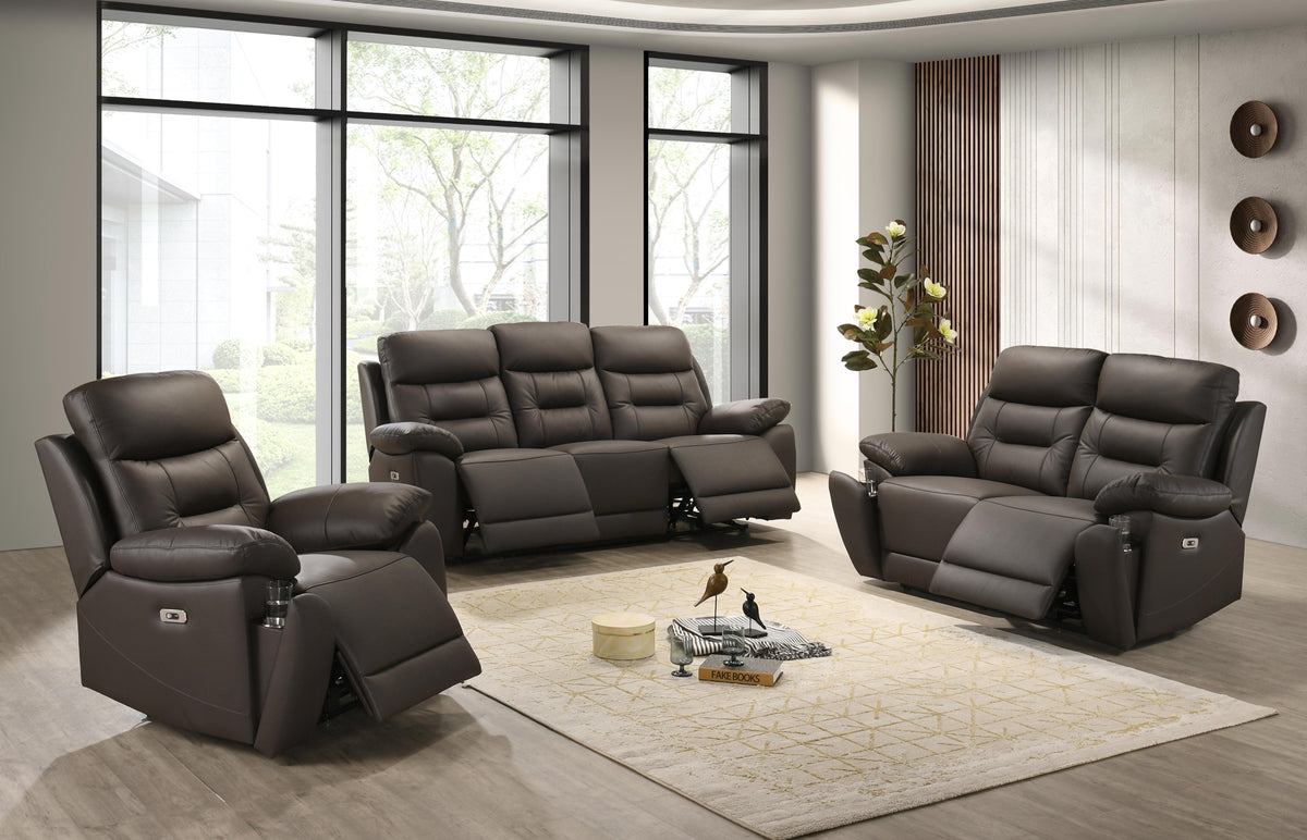 IF-8160 Power Recliner Sofa Set (Brown Leather Match)