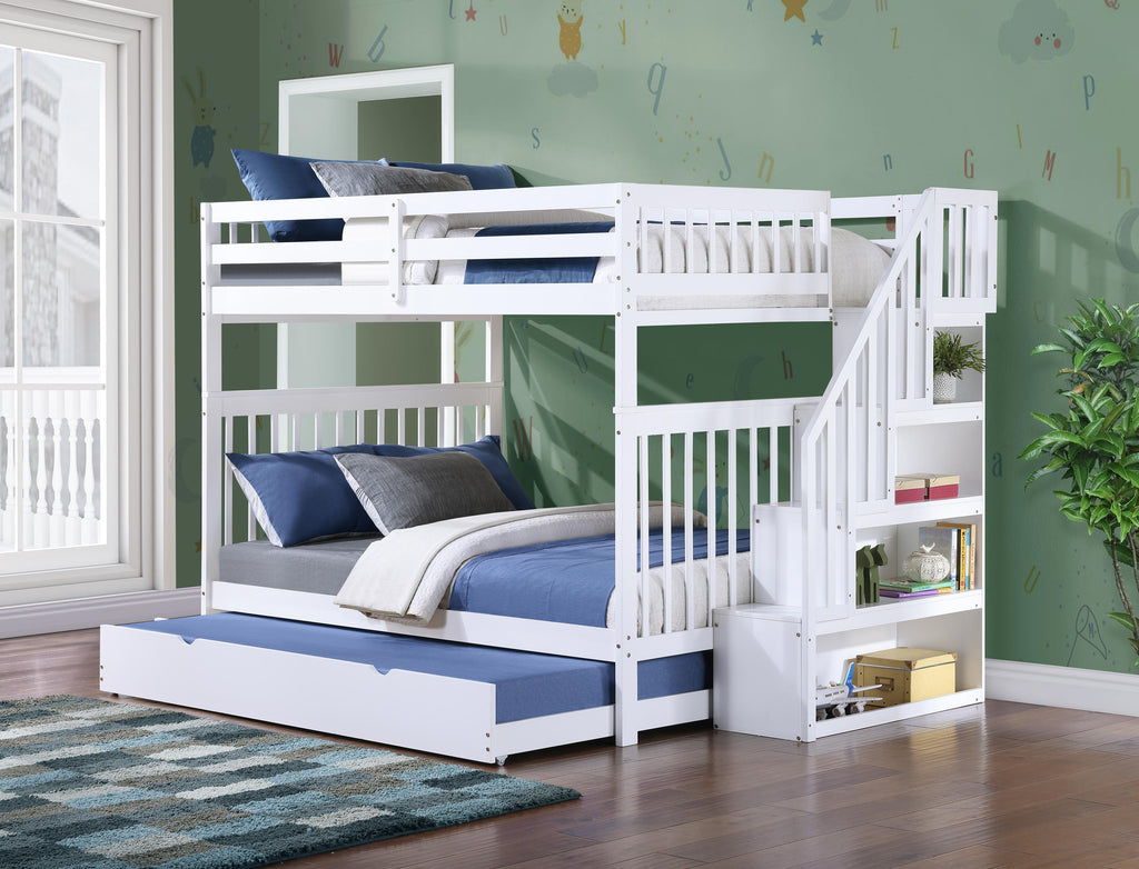 B 1857 54"/54" Bunk Bed (White, Reversible stairs)