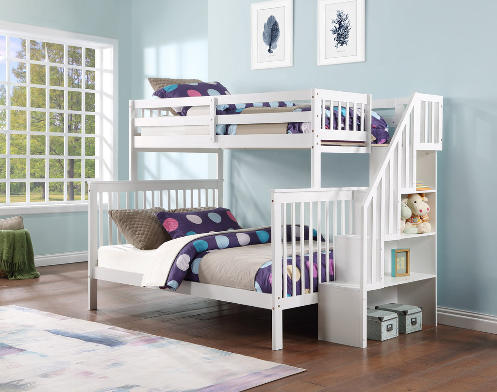 B 1852 39"/54" Bunk Bed (White, Reversible stairs)
