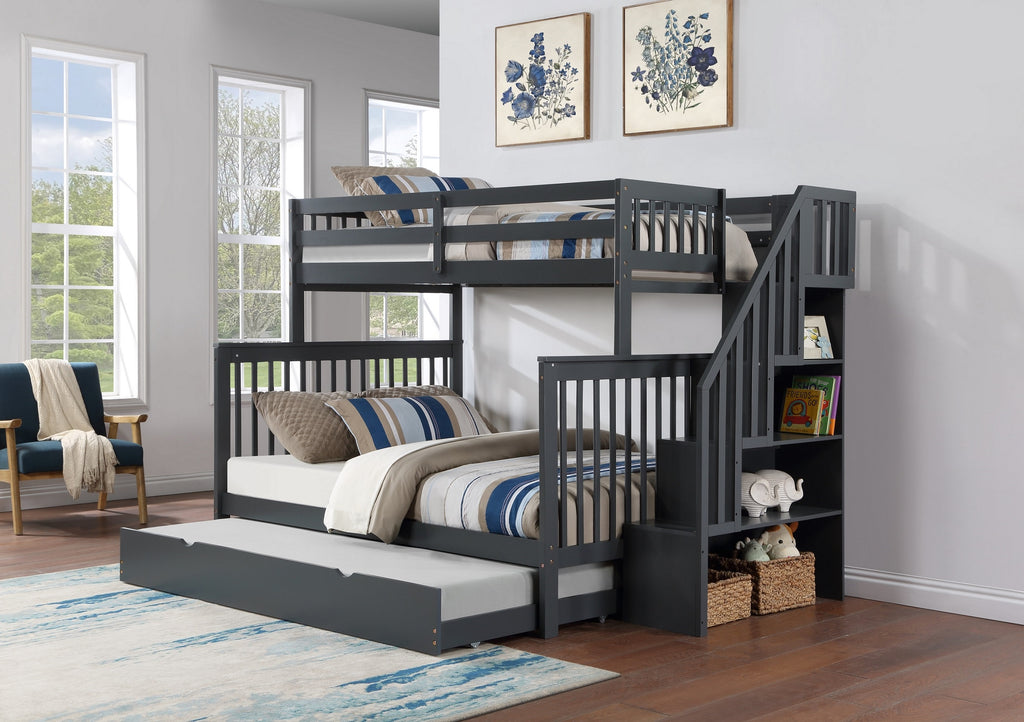 B 1851 39"/54" Bunk Bed (Grey, Reversible stairs)