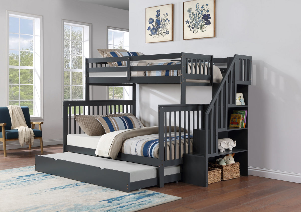 B 1851 39"/54" Bunk Bed (Grey, Reversible stairs)