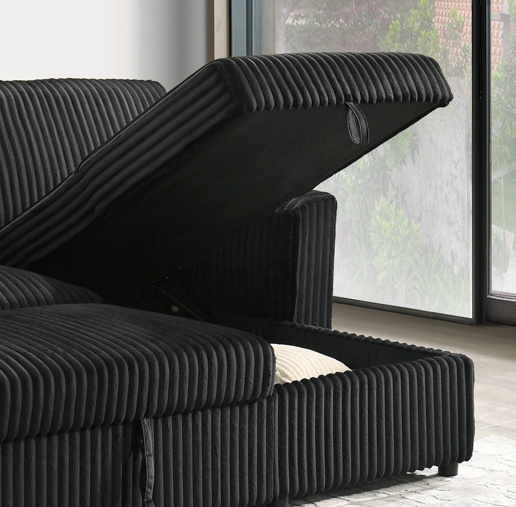 IF-9024 Sofa Bed Sectional with Reversible Chaise (Black Fabric)