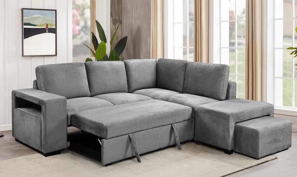 IF-9035 RHF Sofa Bed Sectional (Grey Fabric)