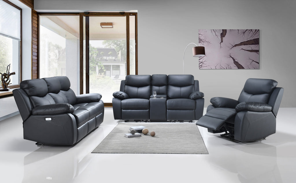 IF-8120 Power Recliner Sofa Set (Black Leather Match)