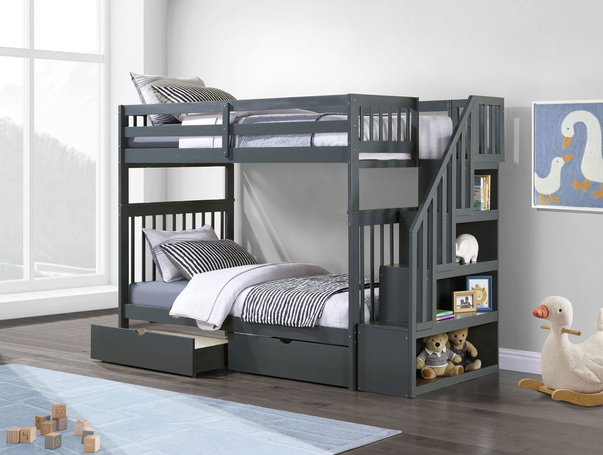 B 1846 39"/39" Bunk Bed (Grey, Reversible stairs)