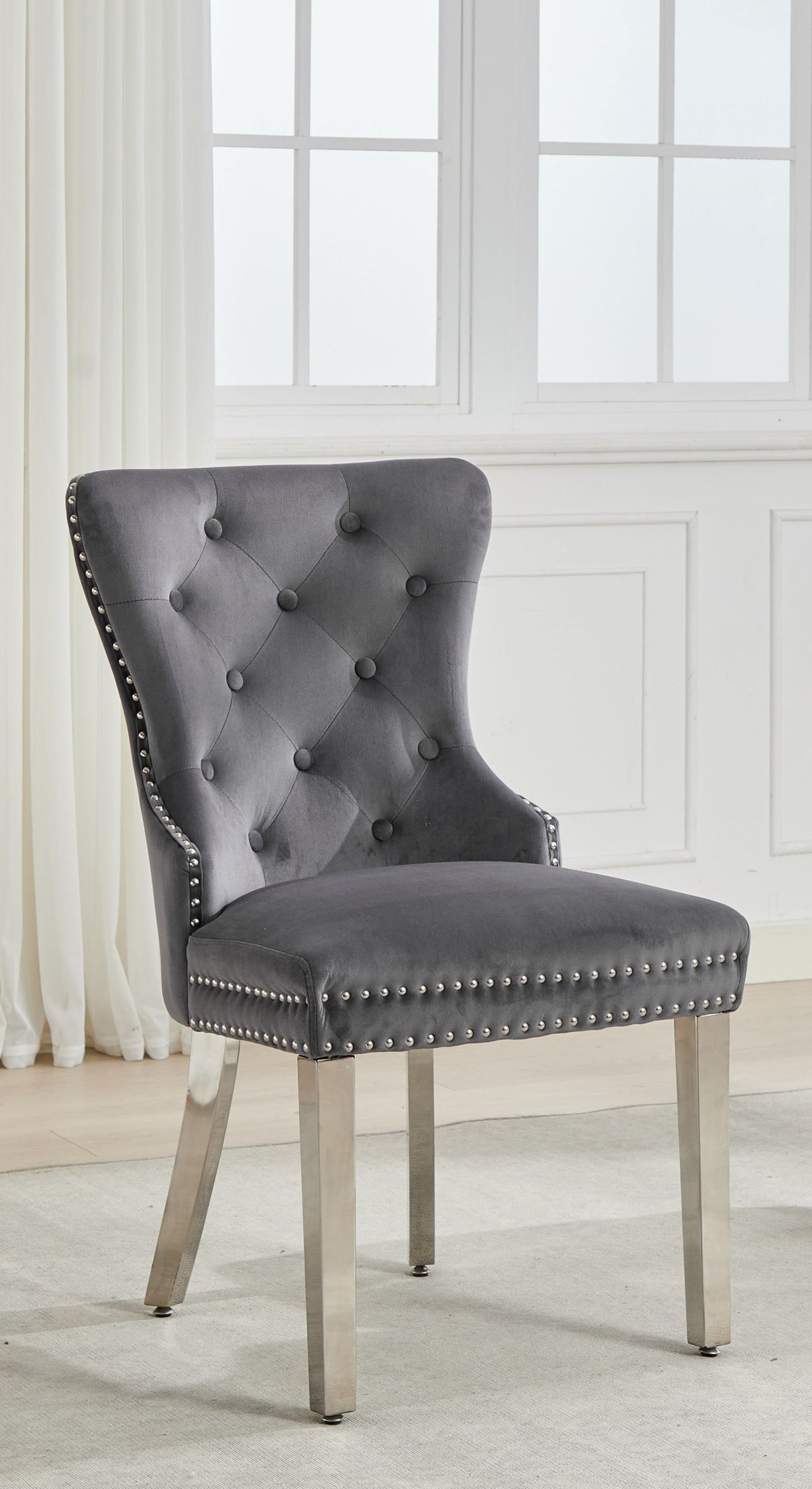 C-1245 Dining Chair (Grey Velvet) (Set of 2)