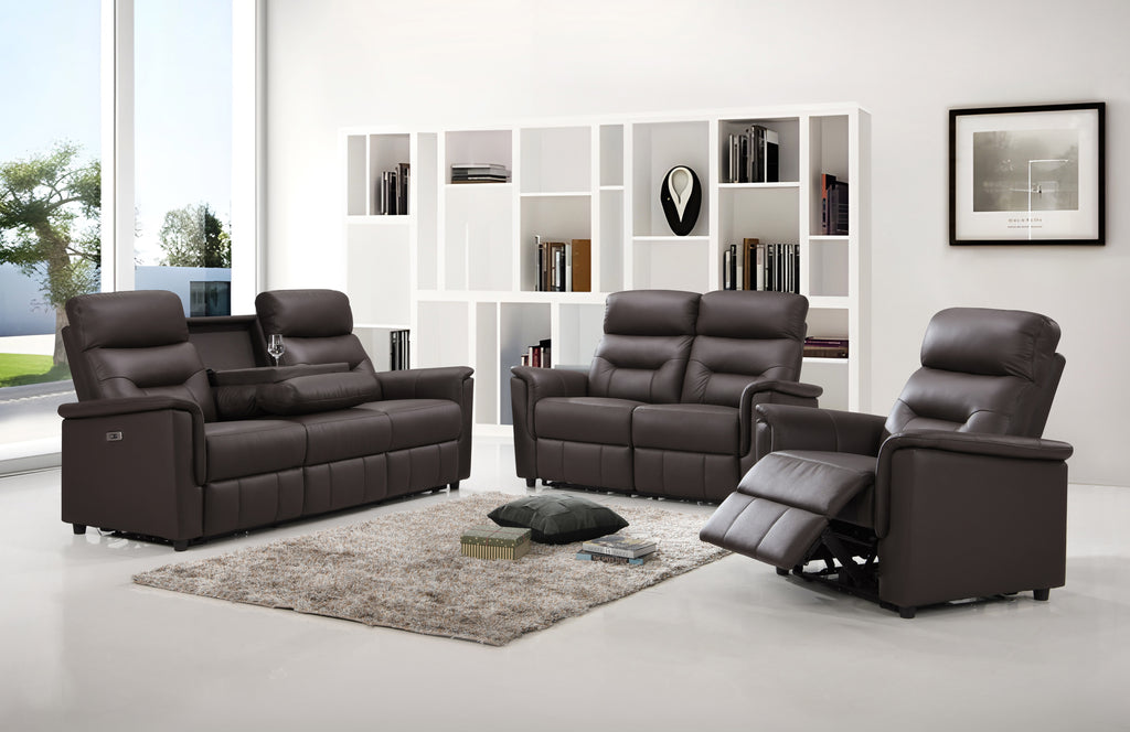 IF-8140 Power Recliner Sofa Set (Brown Leather Match)