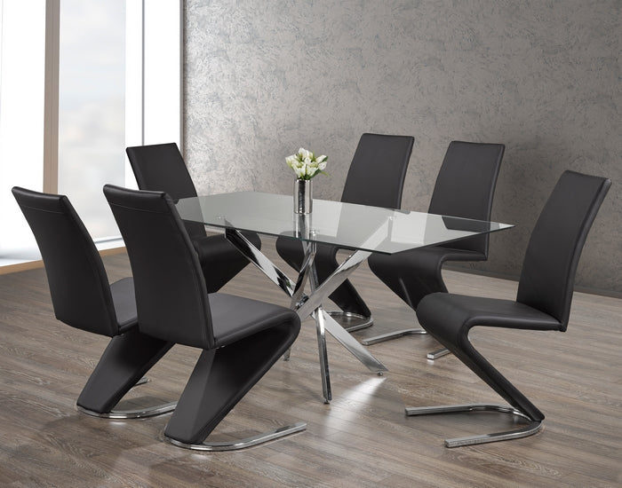 T-1448 / C-1785 7-Piece Dining Set (Black PU)