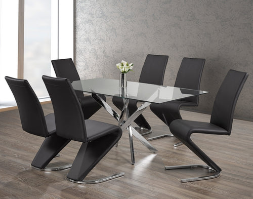 T-1448 / C-1785 7-Piece Dining Set (Black PU)