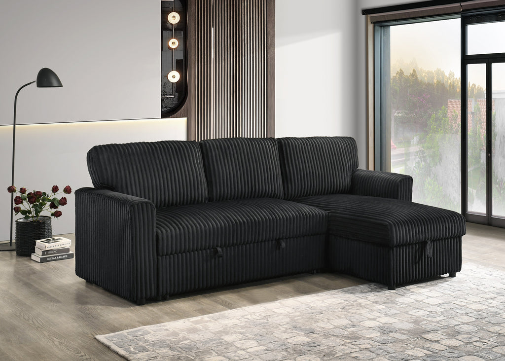 IF-9024 Sofa Bed Sectional with Reversible Chaise (Black Fabric)