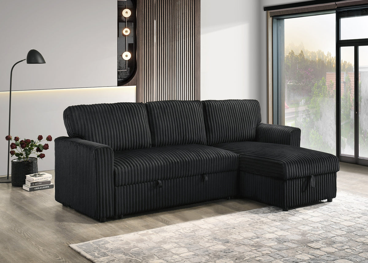 IF-9024 Sofa Bed Sectional with Reversible Chaise (Black Fabric)