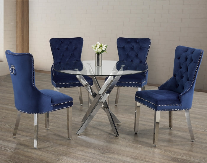 T-1447 / C-1262 5-Piece Dining Set (Blue Velvet)