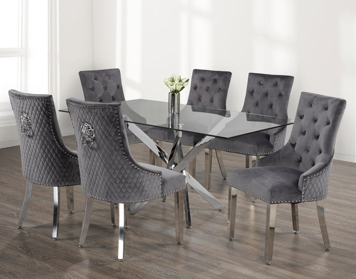 T-1448 / C-1250 7-Piece Dining Set (Grey Velvet)