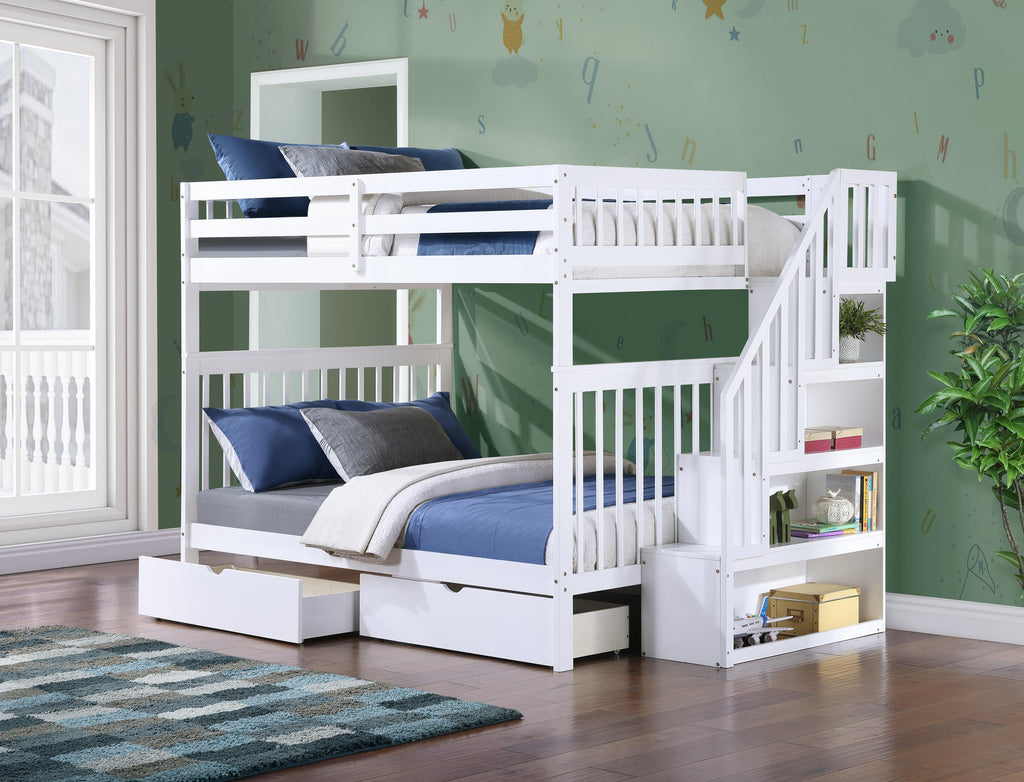 B 1857 54"/54" Bunk Bed (White, Reversible stairs)
