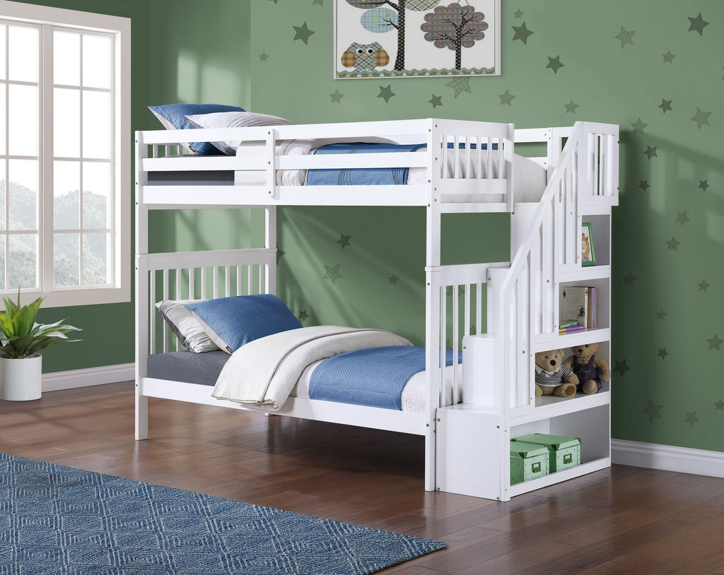 B 1847 39"/39" Bunk Bed (White, Reversible stairs)