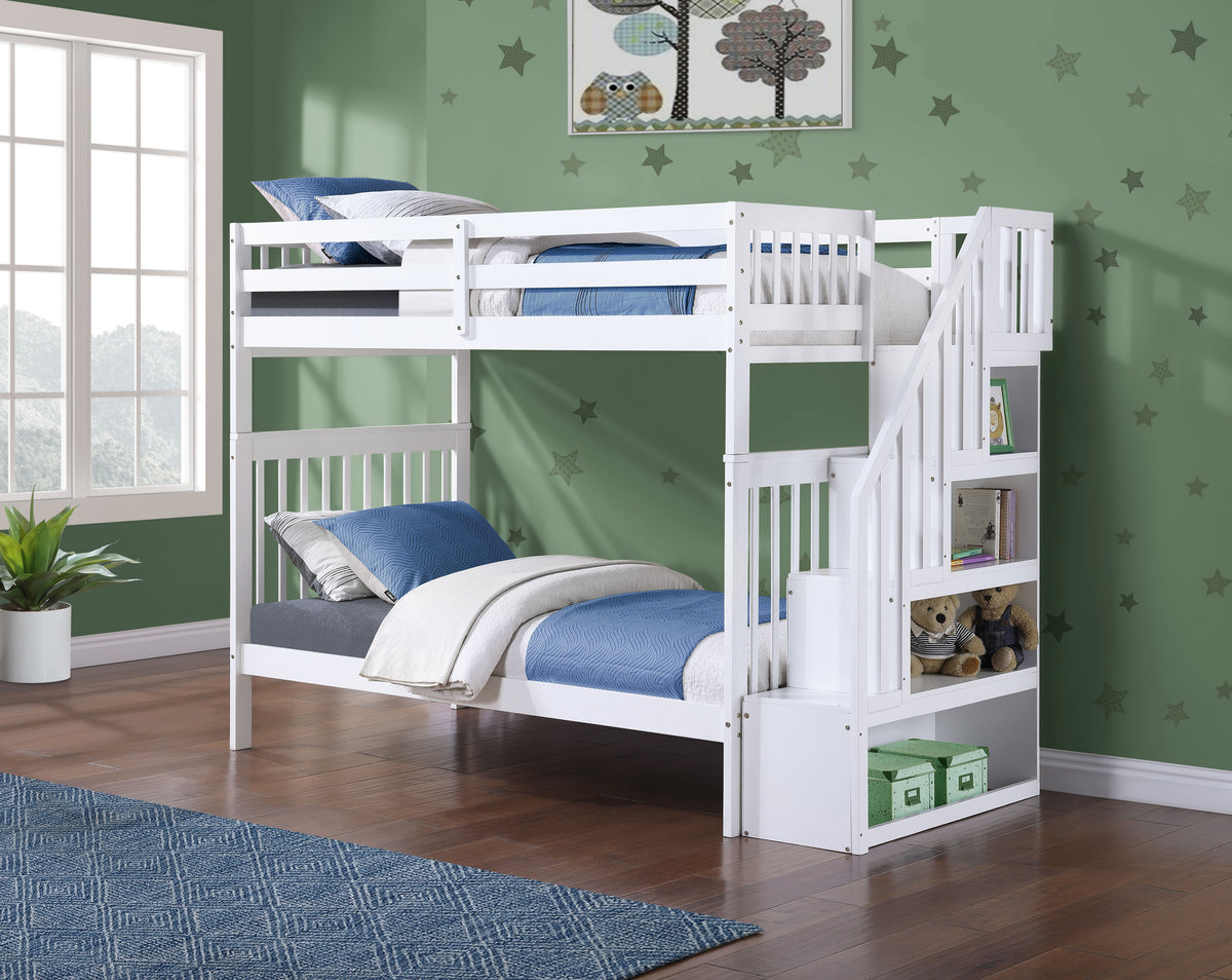 B 1847 39"/39" Bunk Bed (White, Reversible stairs)