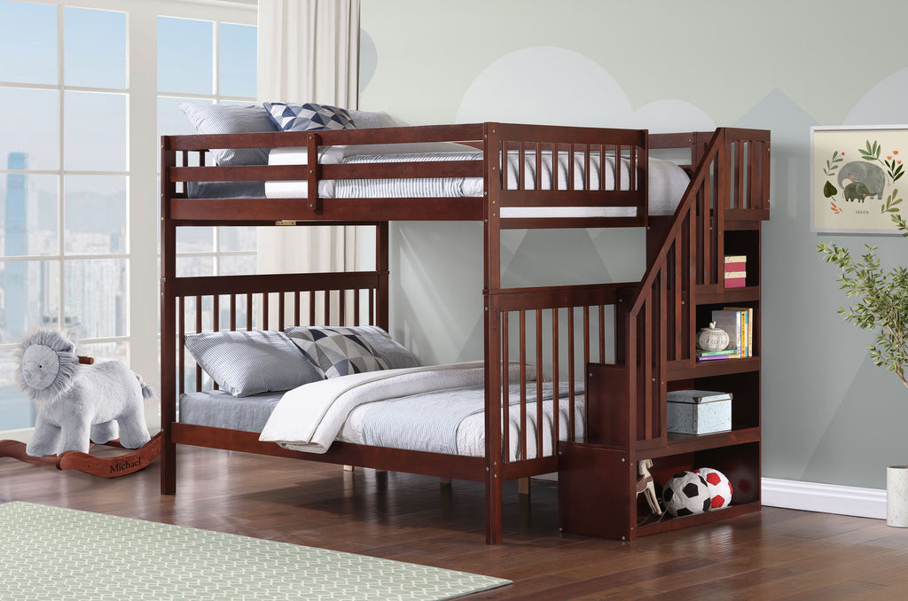 B 1855 54"/54" Bunk Bed (Espresso, Reversible stairs)
