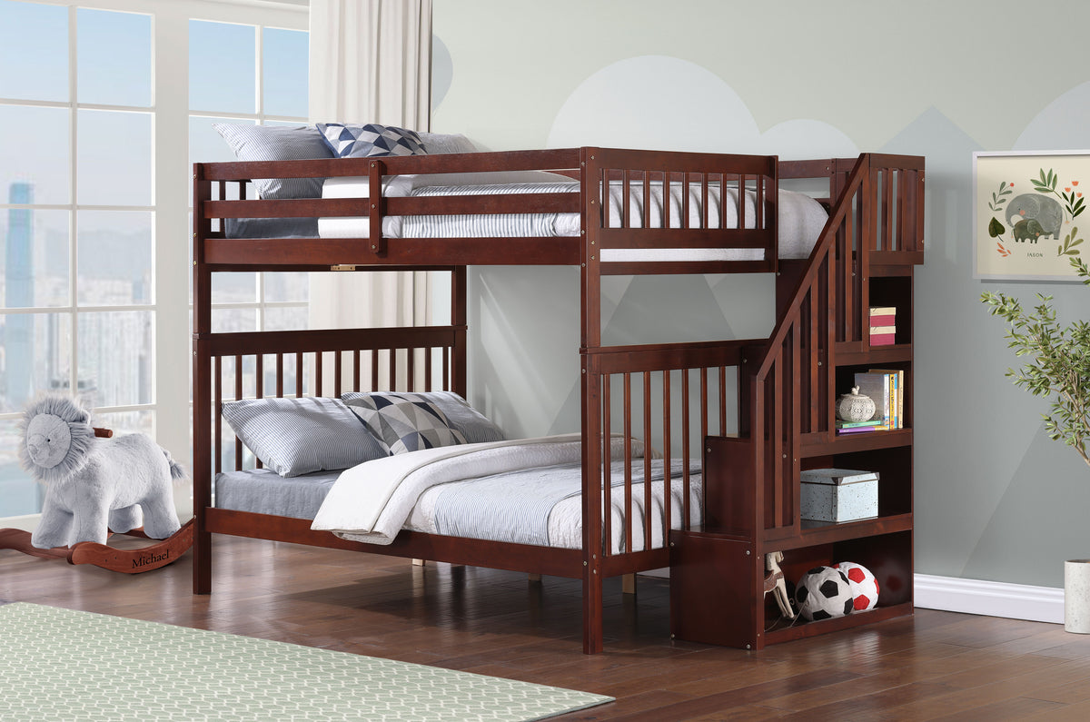 B 1855 54"/54" Bunk Bed (Espresso, Reversible stairs)