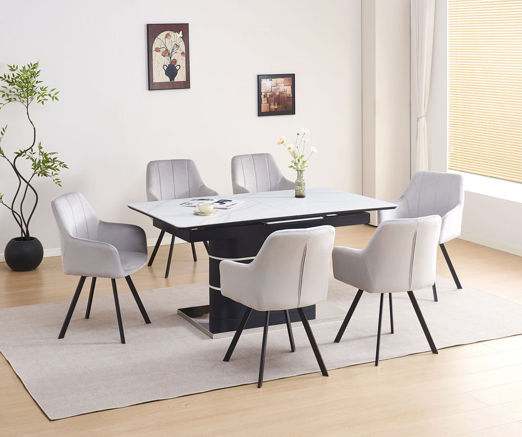 T-1410 / C-1411 7-Piece Dining Set (Light Grey)