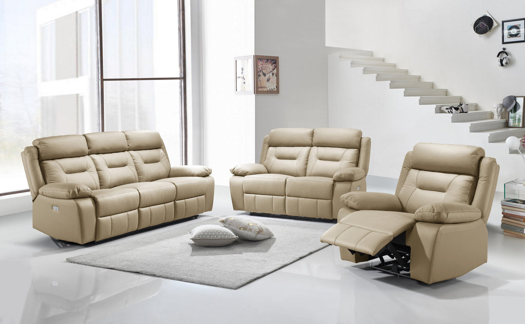 IF-8111 Power Recliner Sofa Set (Beige Leather Match)