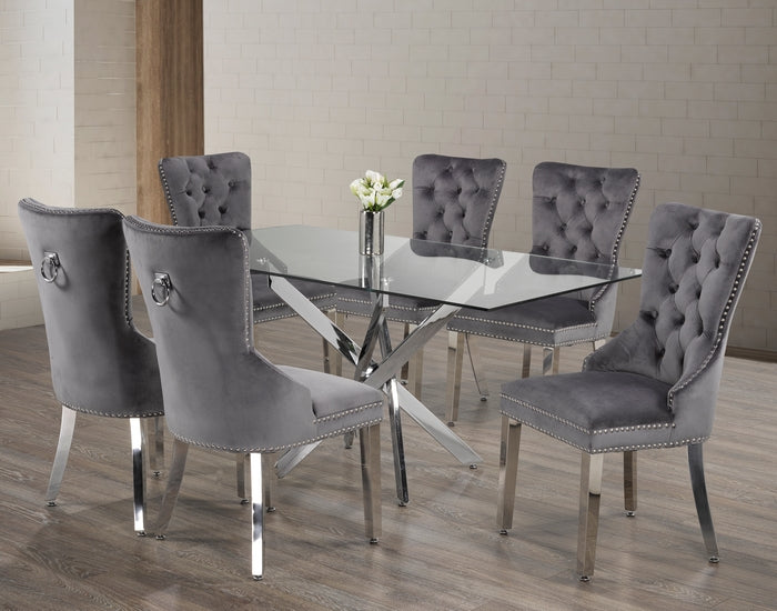 T-1448 / C-1260 7-Piece Dining Set (Grey Velvet)