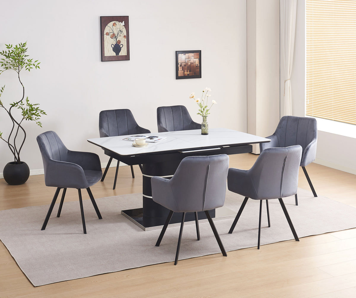 T-1410 / C-1412 7-Piece Dining Set (Dark Grey)