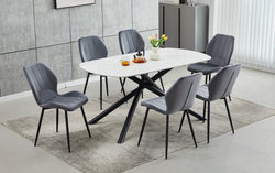 T-1530 / C-1536 7-Piece Dining Set (Dark Grey Velvet)