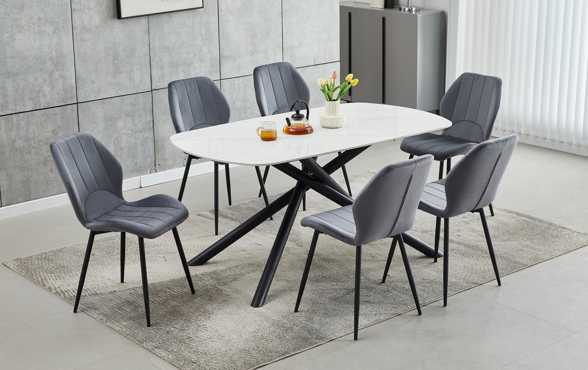 T-1530 / C-1536 7-Piece Dining Set (Dark Grey Velvet)