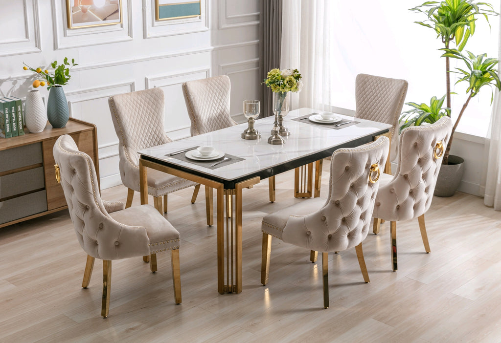 T-1275 / C-1285 7-Piece Dining Set (Crème Velvet)