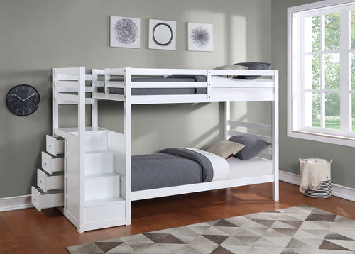 B 1892 39"/39" Bunk Bed (White, LHF Stairs)