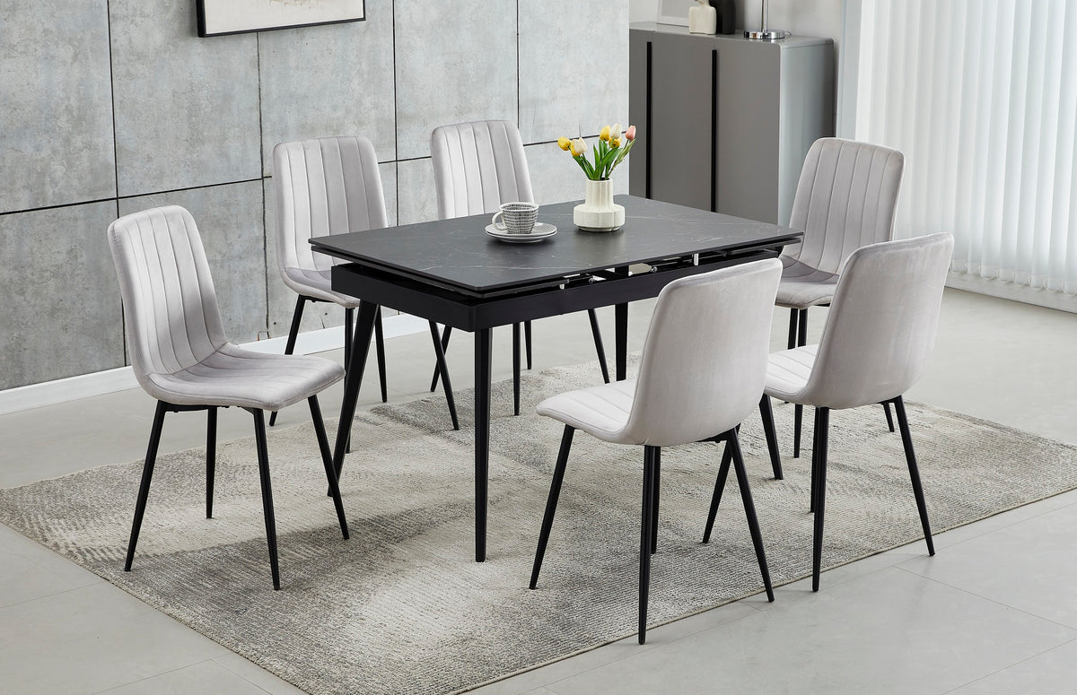 T-1472 / C-1473 7-Piece Dining Set (Light Grey Velvet)