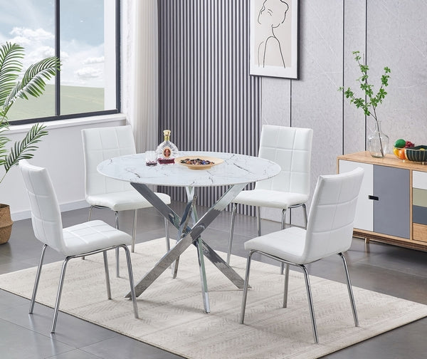 T-1445 / C-1761 5-Piece Dining Set (White PU)