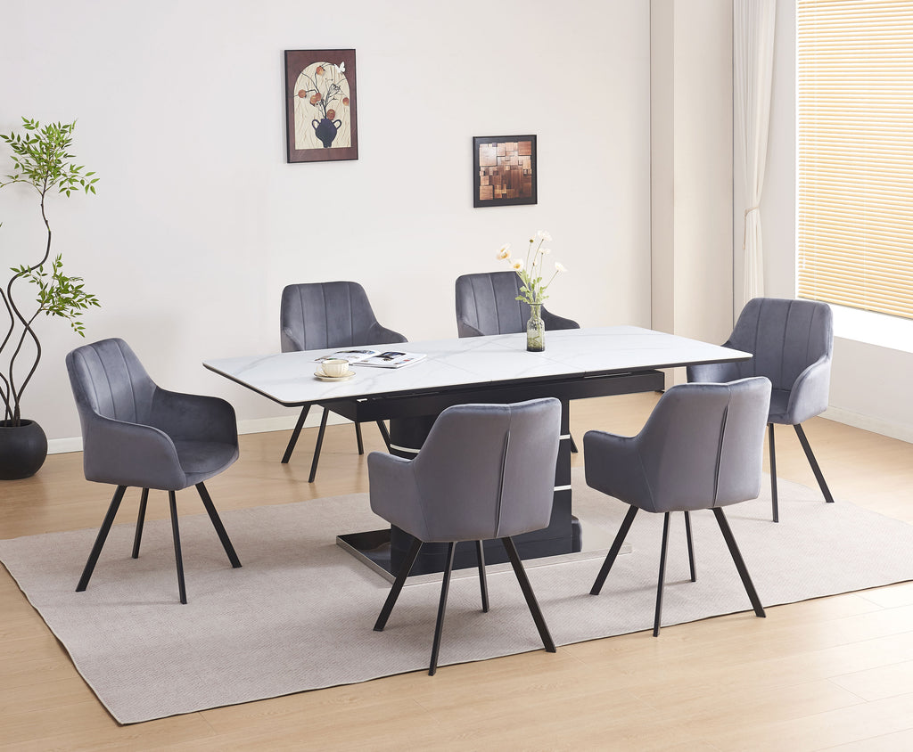 T-1410 / C-1412 7-Piece Dining Set (Dark Grey)