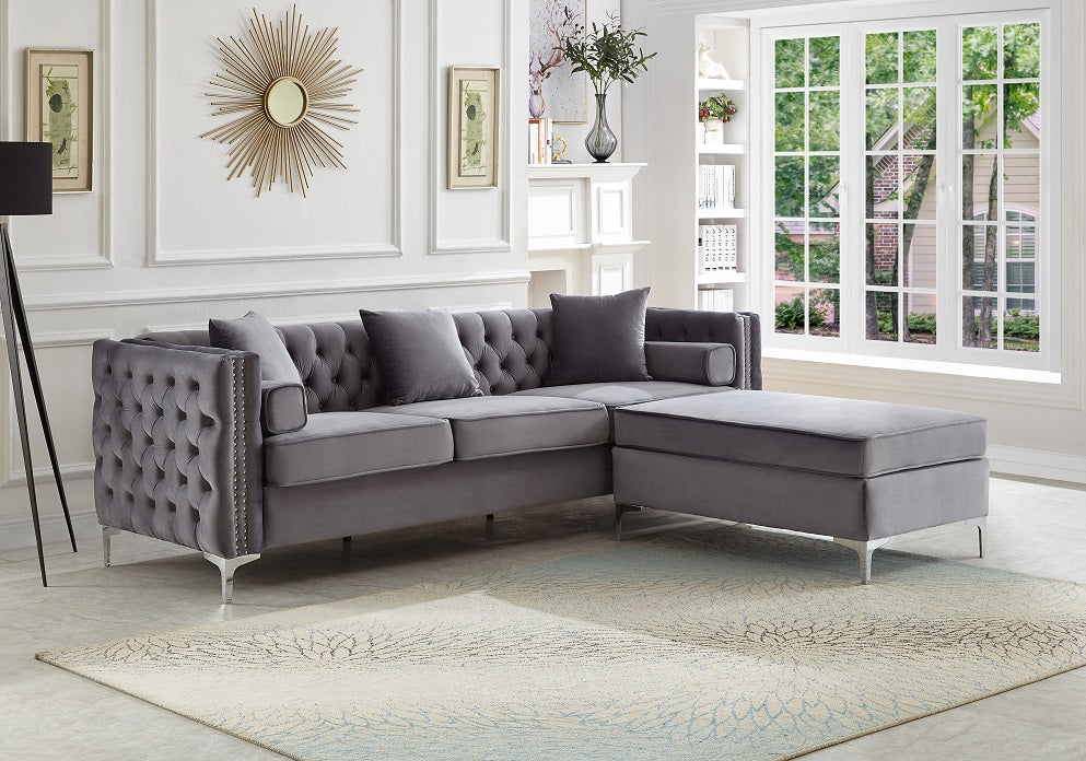 IF-9280 Sectional with Reversible Chaise (Grey Velvet)