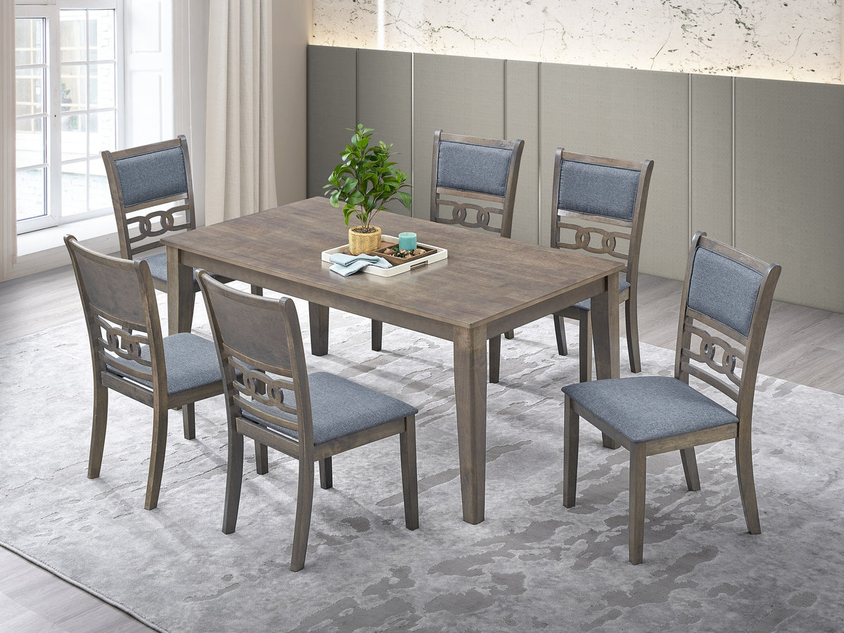 T-1080 / C-1084 7-Piece Dining Set (Grey Fabric)