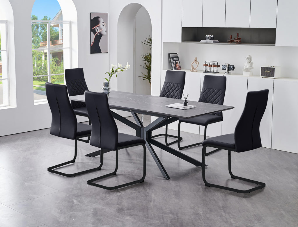 T-1570 / C-1578 7-Piece Dining Set (Black PU)