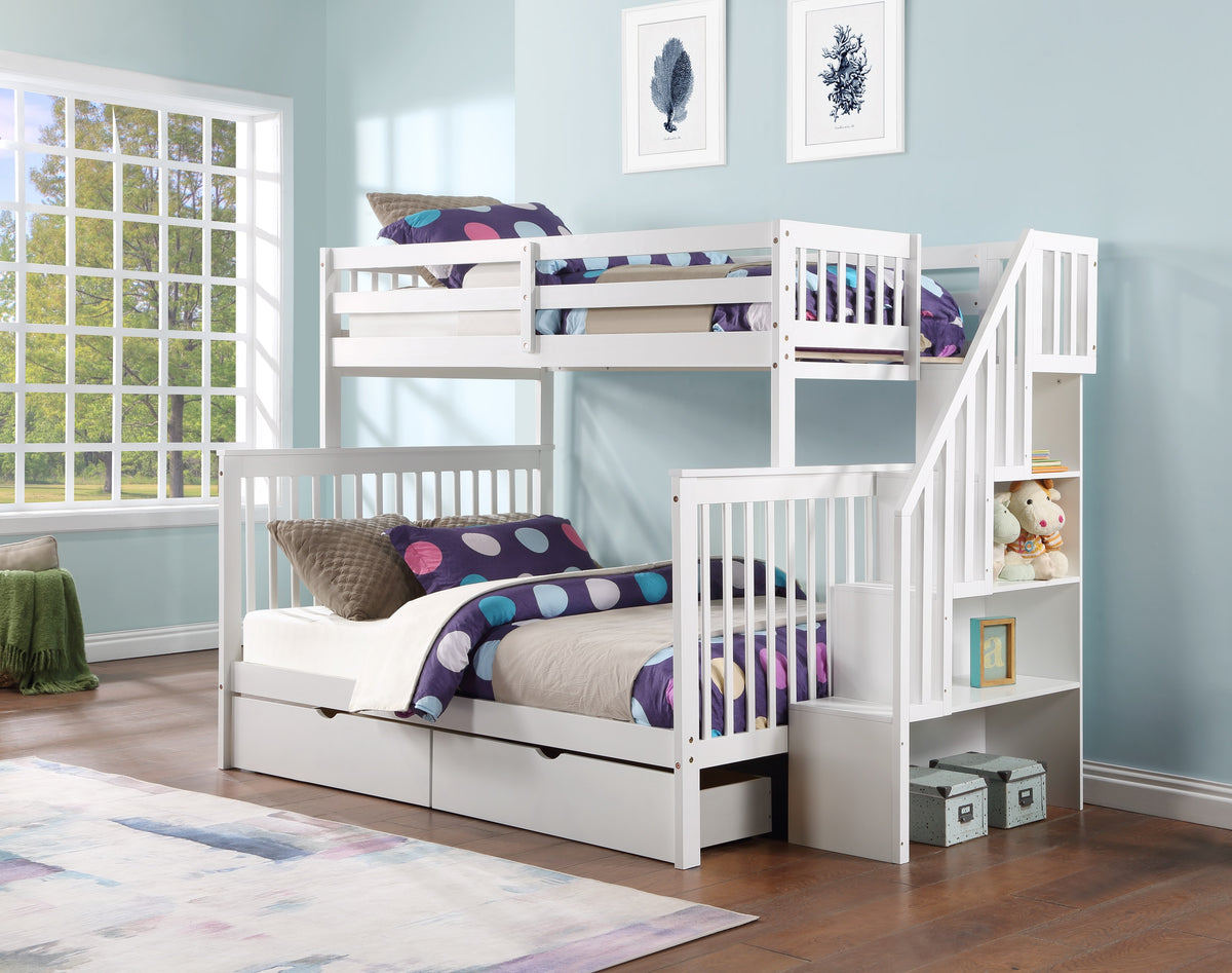B 1852 39"/54" Bunk Bed (White, Reversible stairs)