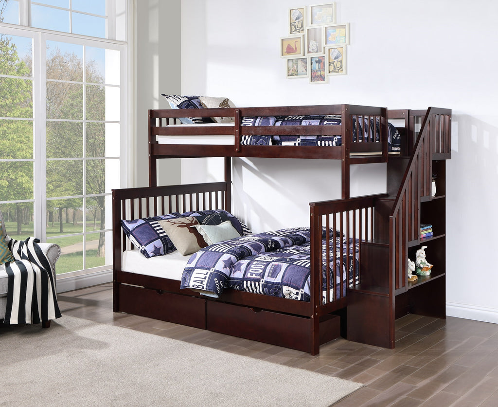 B 1850 39"/54" Bunk Bed (Espresso, Reversible stairs)