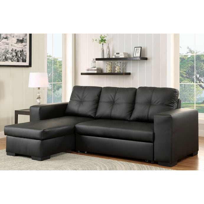 IF-9032 Sofa Bed Sectional with Reversible Chaise (Black PU)