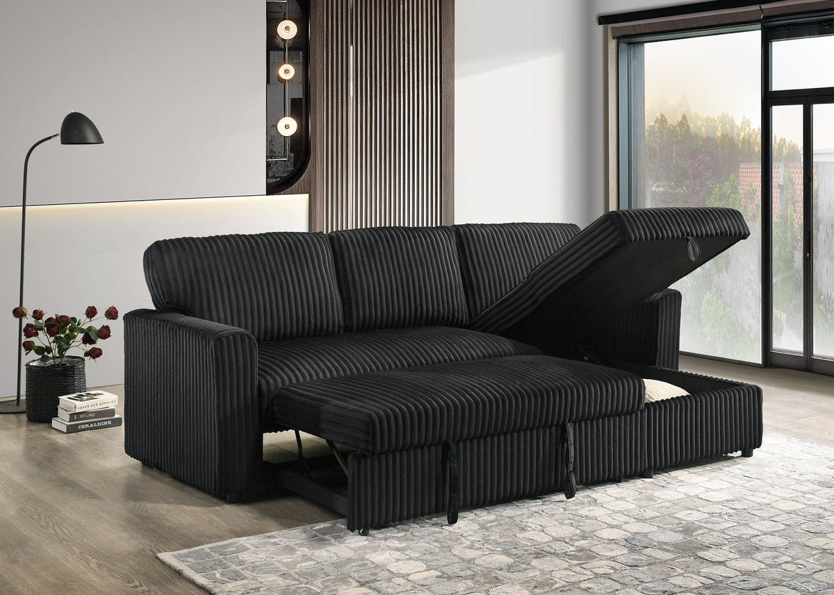 IF-9024 Sofa Bed Sectional with Reversible Chaise (Black Fabric)