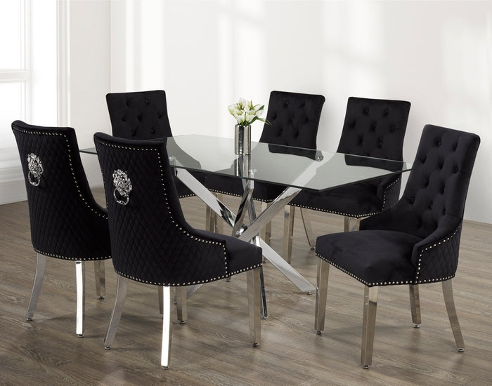 T-1448 / C-1251 7-Piece Dining Set (Black Velvet)