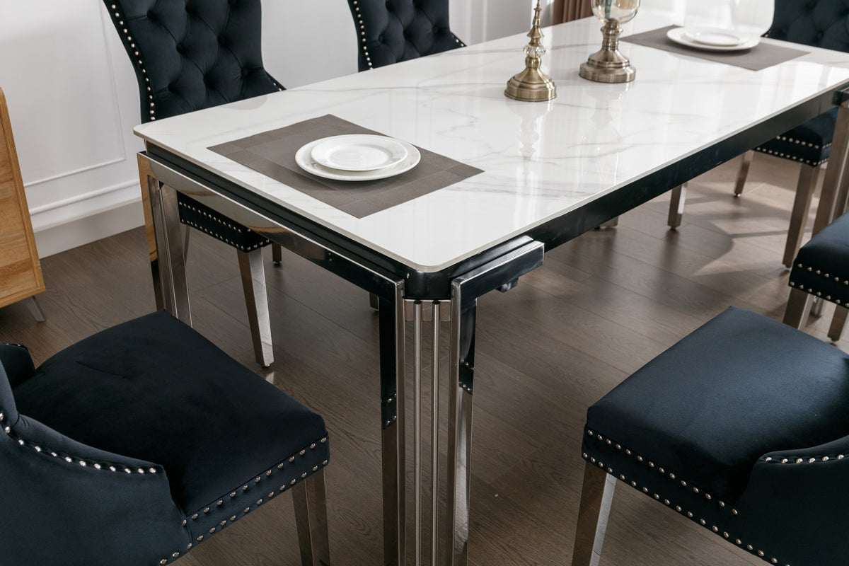 T-1274 / C-1261 7-Piece Dining Set (Black Velvet)