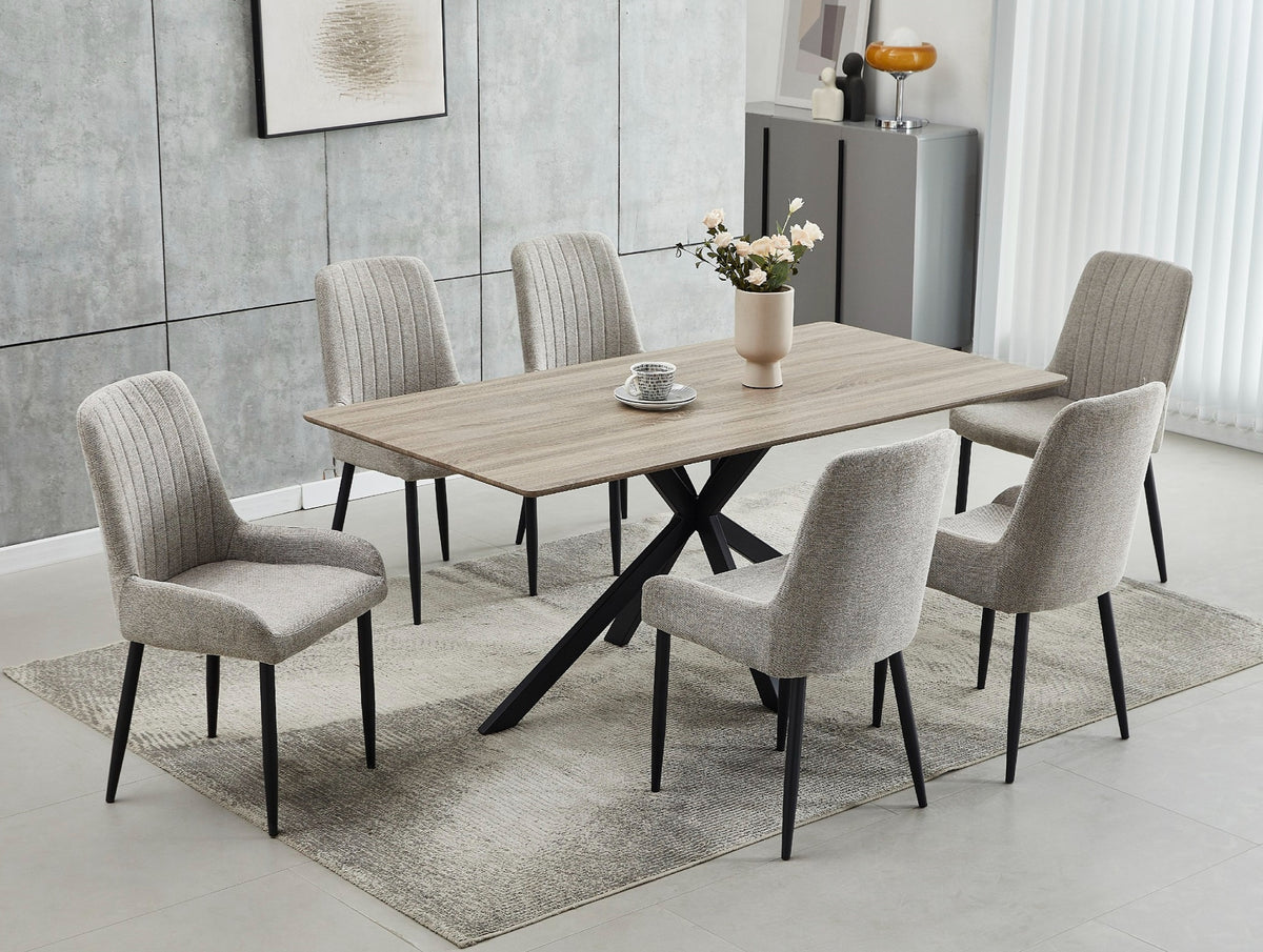 T-1510 / C-1512 7-Piece Dining Set (Greyish/Beige Fabric)