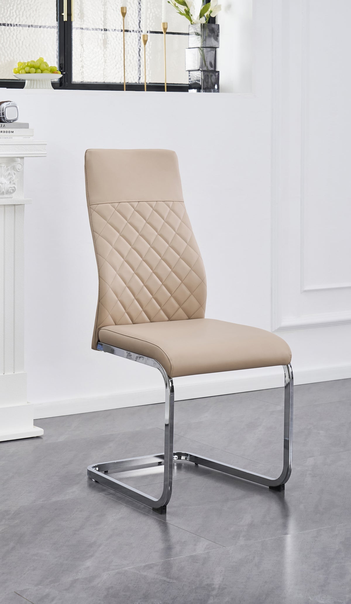C-1577 Dining Chair (Beige PU, Diamond) (Set of 2)