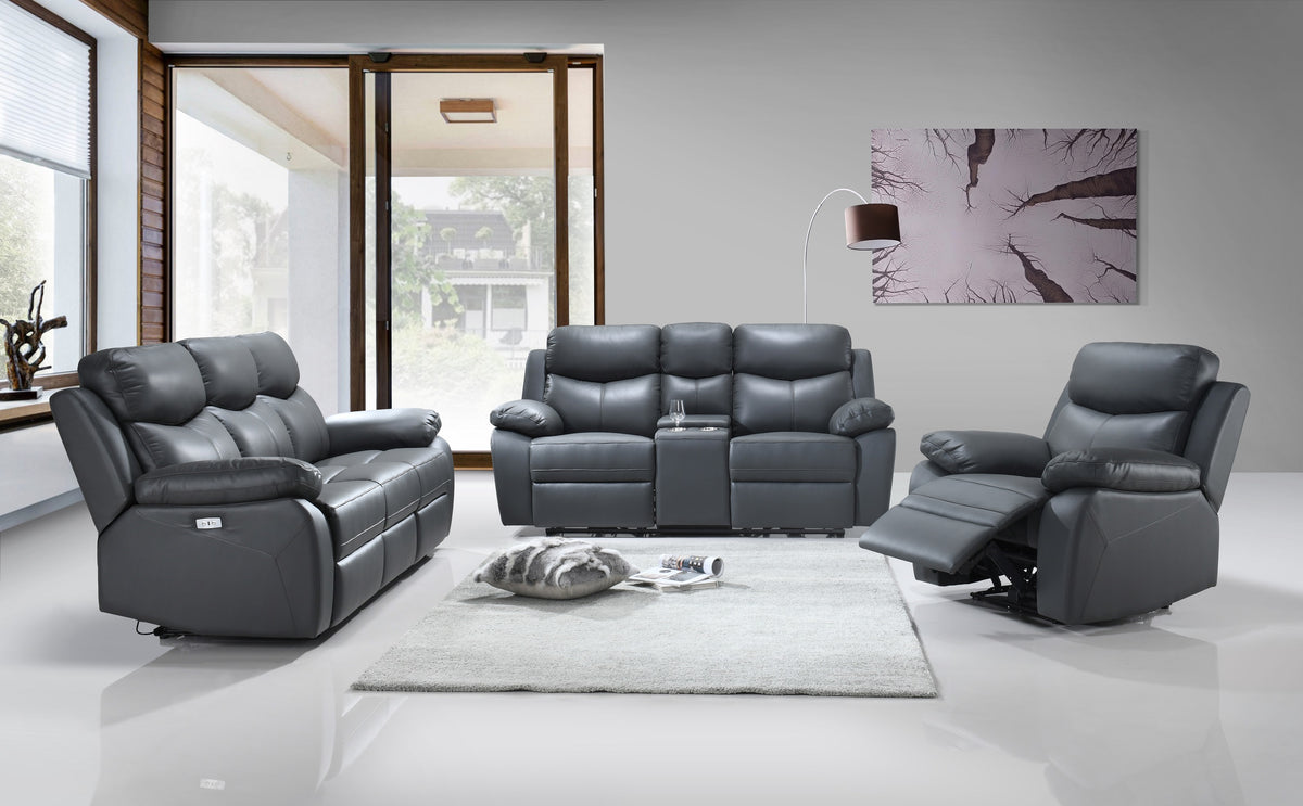 IF-8121 Power Recliner Sofa Set (Grey Leather Match)