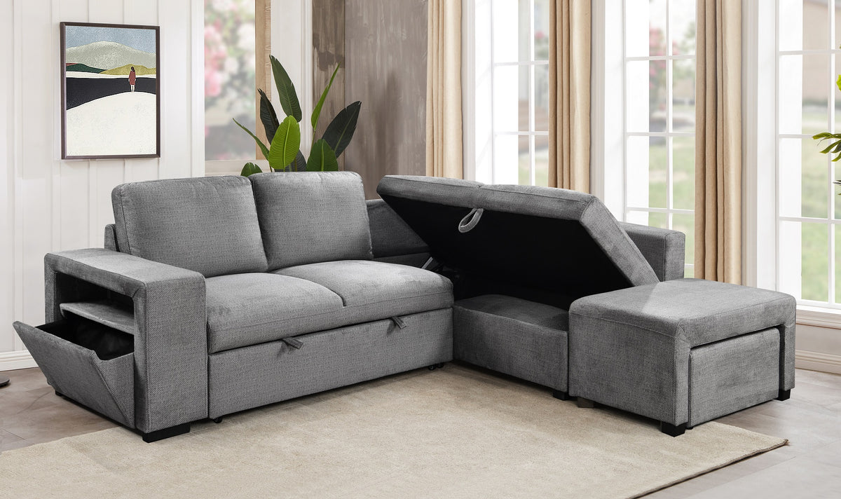 IF-9035 RHF Sofa Bed Sectional (Grey Fabric)